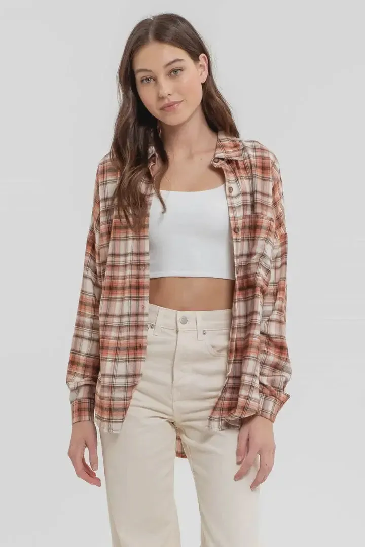 LONG SLEEVE BUTTON DOWN PLAID SHIRT