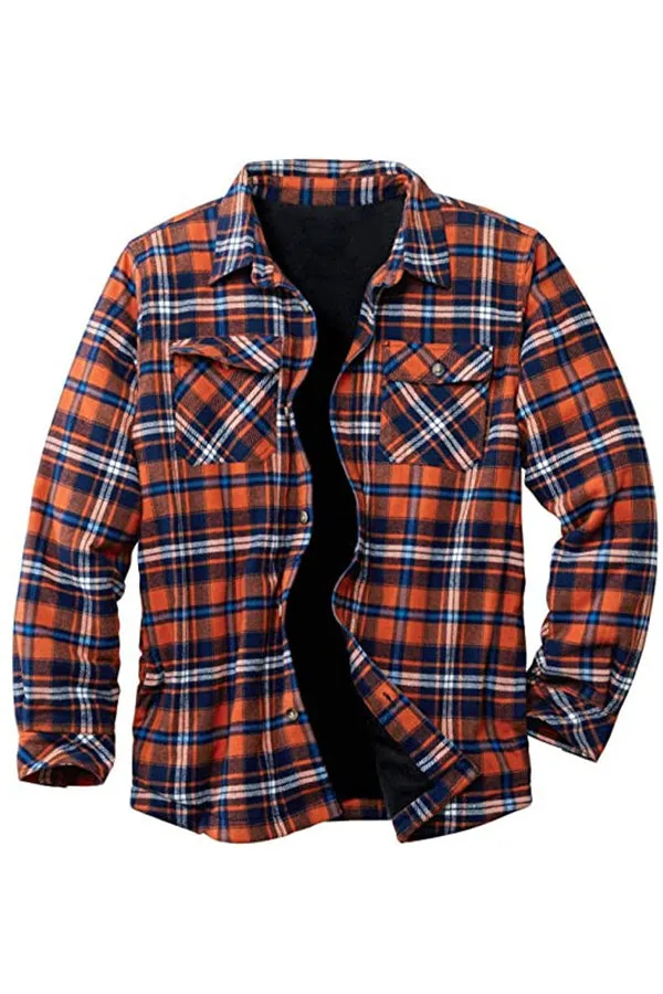 Long Sleeve Lapel Lapel Plaid Fleece Shirt Men's Jacket