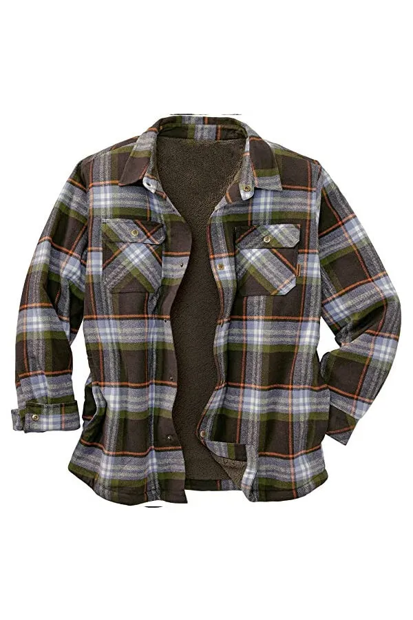 Long Sleeve Lapel Lapel Plaid Fleece Shirt Men's Jacket