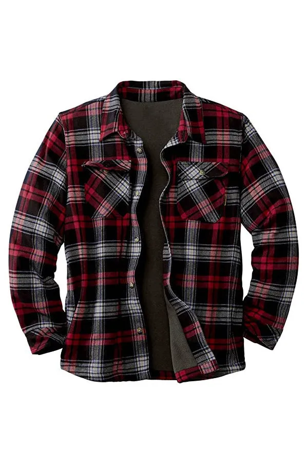 Long Sleeve Lapel Lapel Plaid Fleece Shirt Men's Jacket