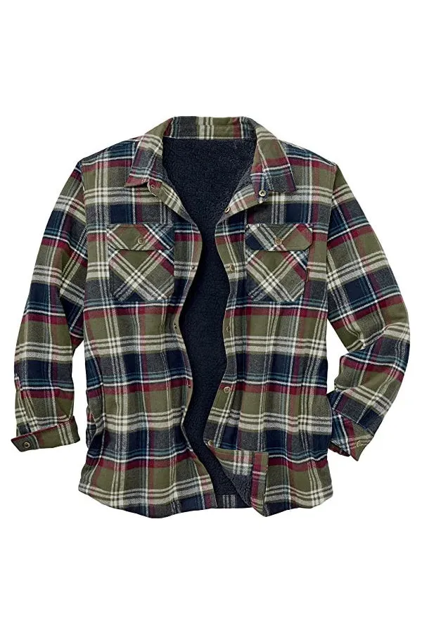 Long Sleeve Lapel Lapel Plaid Fleece Shirt Men's Jacket