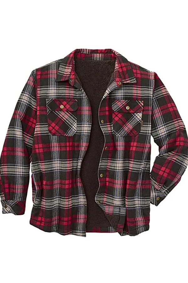 Long Sleeve Lapel Lapel Plaid Fleece Shirt Men's Jacket