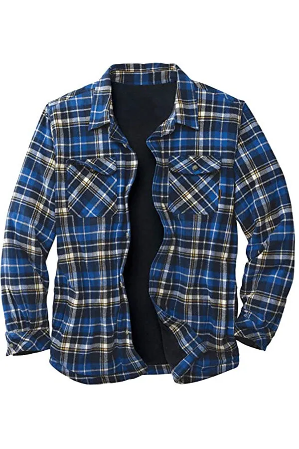 Long Sleeve Lapel Lapel Plaid Fleece Shirt Men's Jacket