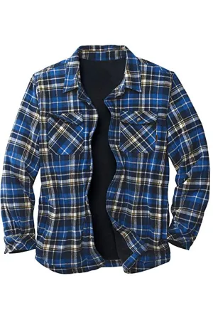 Long Sleeve Lapel Lapel Plaid Fleece Shirt Men's Jacket