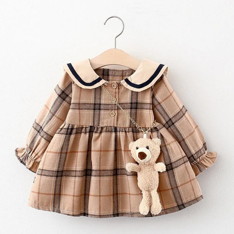 Long Sleeve Plaid Dress Brown