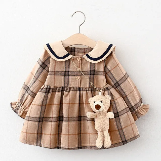 Long Sleeve Plaid Dress Brown