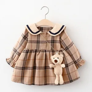 Long Sleeve Plaid Dress Brown
