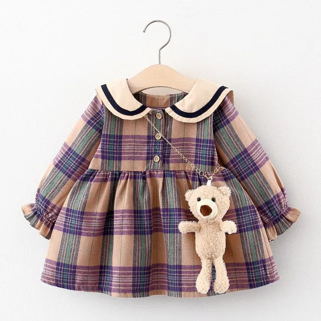 Long Sleeve Plaid Dress Purple