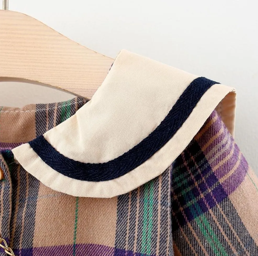 Long Sleeve Plaid Dress Purple