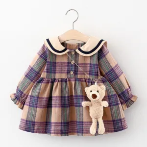 Long Sleeve Plaid Dress Purple