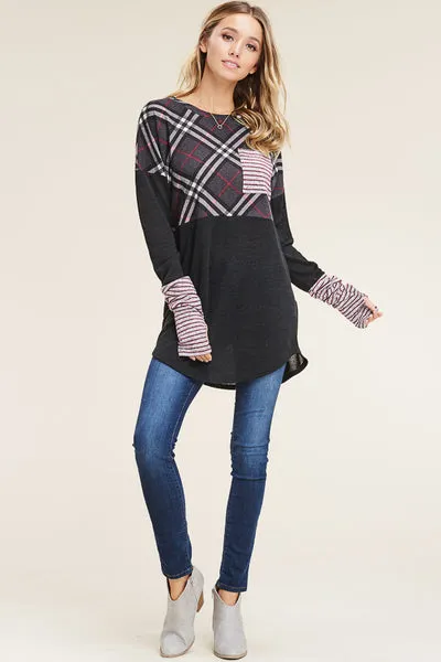 Long Sleeve Plaid Striped Top