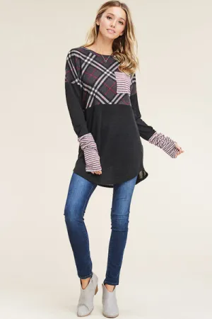 Long Sleeve Plaid Striped Top