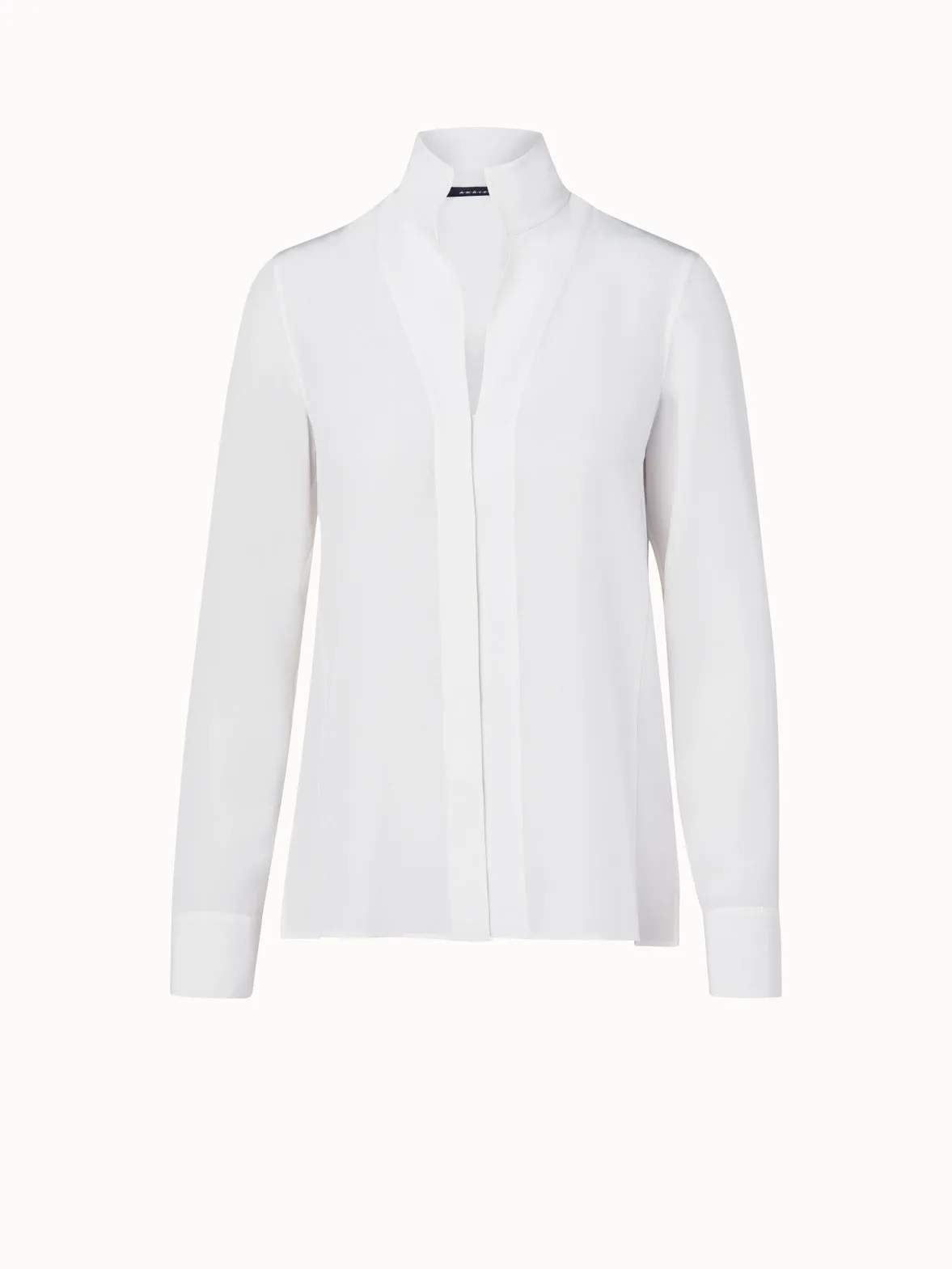 Long Sleeve Silk Blouse with Stand-up Collar