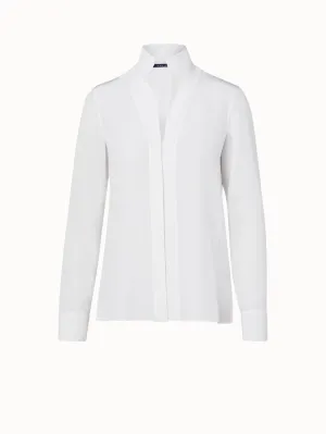 Long Sleeve Silk Blouse with Stand-up Collar