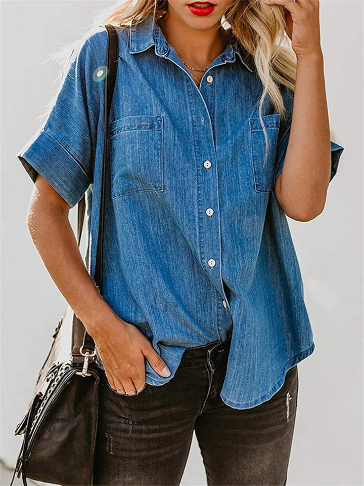 Loose Casual Straight Denim Short Sleeve Shirts