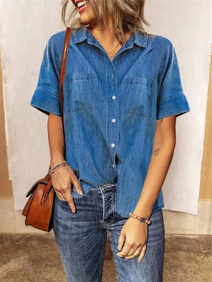 Loose Casual Straight Denim Short Sleeve Shirts
