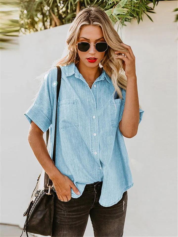 Loose Casual Straight Denim Short Sleeve Shirts