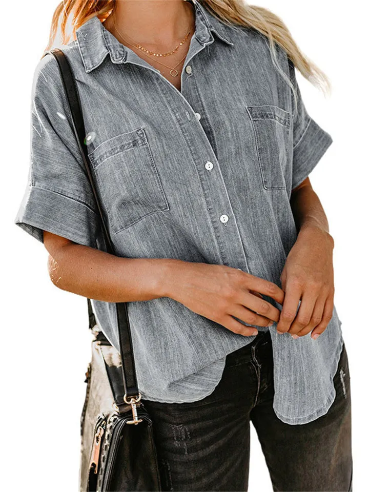 Loose Casual Straight Denim Short Sleeve Shirts