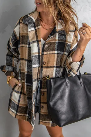 Loose Lapel Button Plaid Shirts Shacket