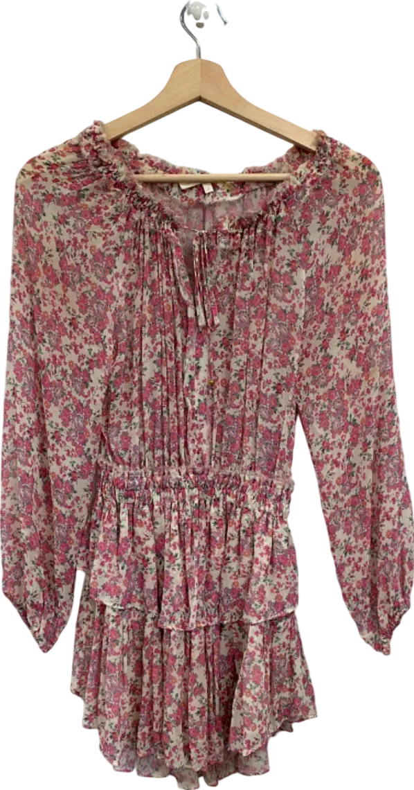 LoveShackFancy Multi-Coloured Floral Silk Mini Dress UK XXS
