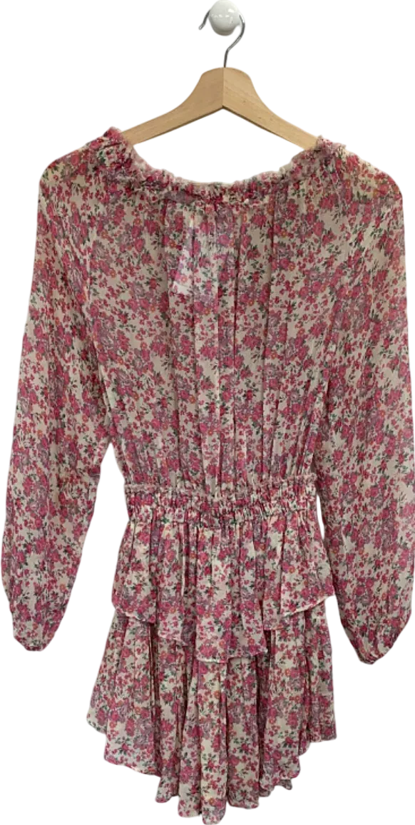 LoveShackFancy Multi-Coloured Floral Silk Mini Dress UK XXS