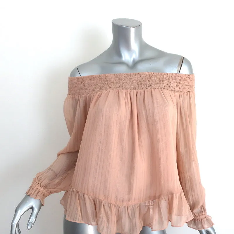LoveShackFancy Off the Shoulder Blouse Blush Ruffled Silk Size 2 Long Sleeve Top