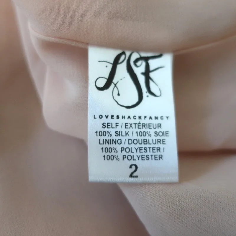 LoveShackFancy Off the Shoulder Blouse Blush Ruffled Silk Size 2 Long Sleeve Top