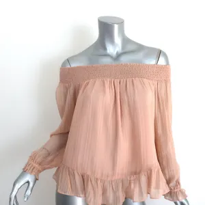 LoveShackFancy Off the Shoulder Blouse Blush Ruffled Silk Size 2 Long Sleeve Top
