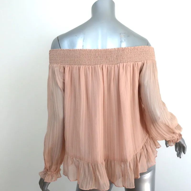 LoveShackFancy Off the Shoulder Blouse Blush Ruffled Silk Size 2 Long Sleeve Top