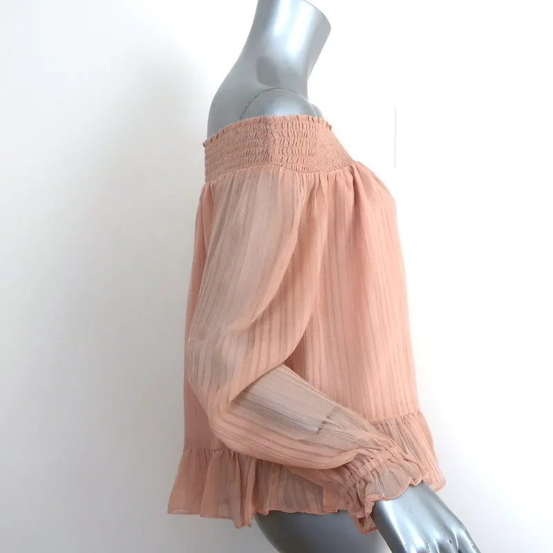 LoveShackFancy Off the Shoulder Blouse Blush Ruffled Silk Size 2 Long Sleeve Top