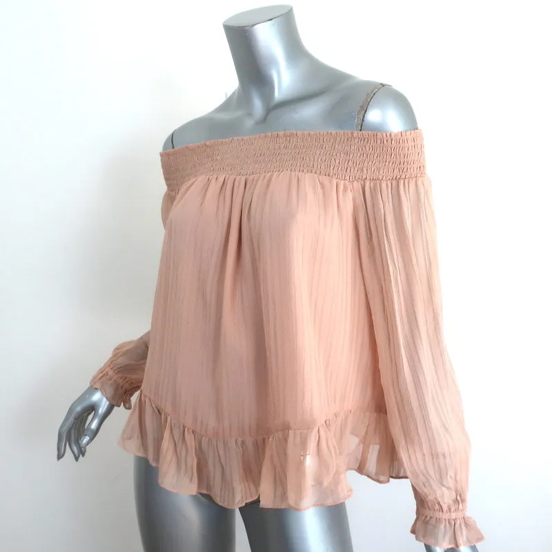 LoveShackFancy Off the Shoulder Blouse Blush Ruffled Silk Size 2 Long Sleeve Top