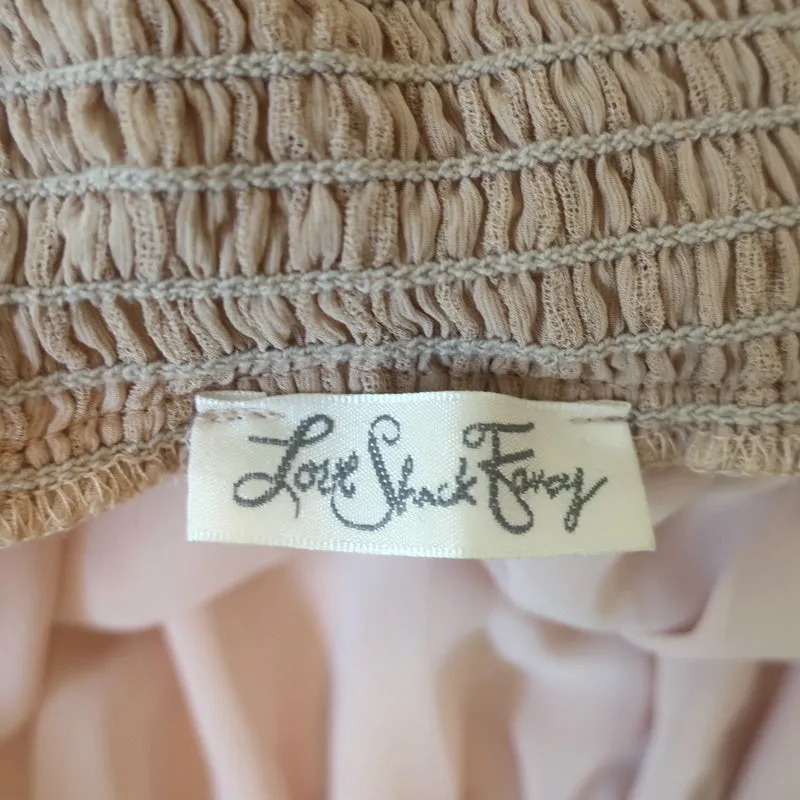 LoveShackFancy Off the Shoulder Blouse Blush Ruffled Silk Size 2 Long Sleeve Top