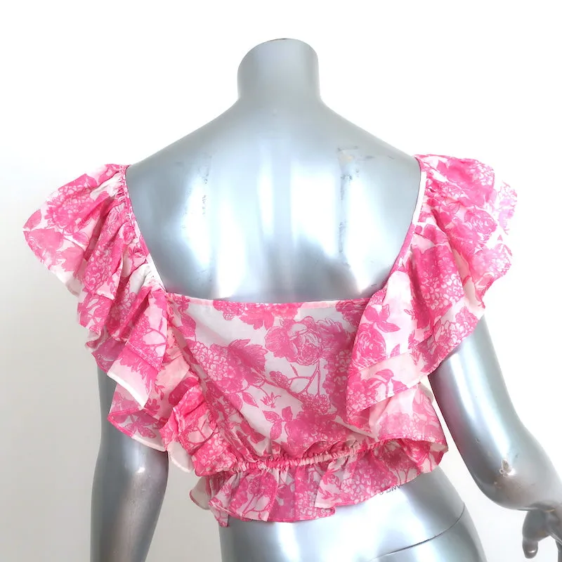 LoveShackFancy Ruffled Crop Top Pink/White Floral Print Cotton Size Extra Small