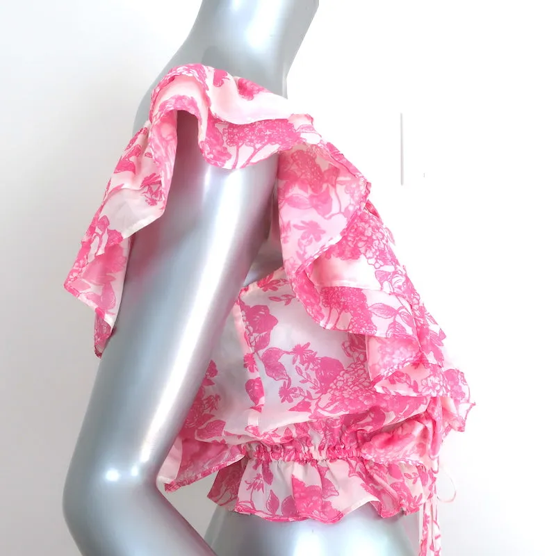 LoveShackFancy Ruffled Crop Top Pink/White Floral Print Cotton Size Extra Small