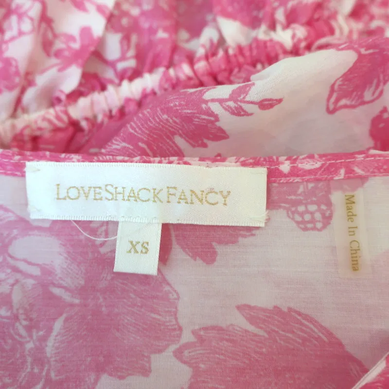 LoveShackFancy Ruffled Crop Top Pink/White Floral Print Cotton Size Extra Small