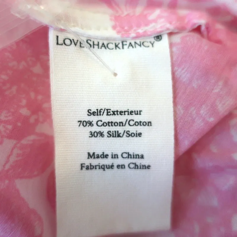 LoveShackFancy Ruffled Crop Top Pink/White Floral Print Cotton Size Extra Small