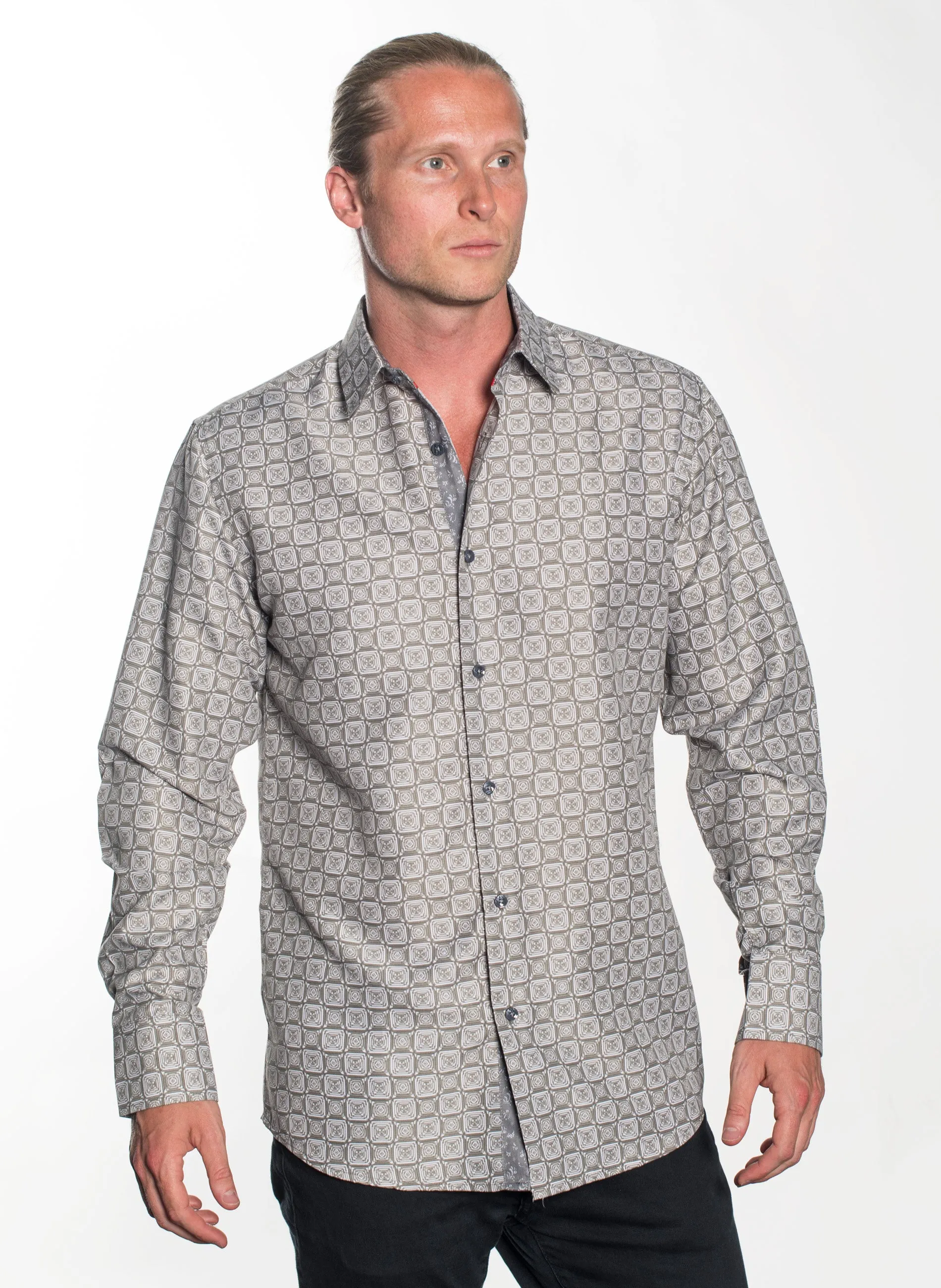 LSWG-357 MEN'S PRINTED LONG SLEEVE DRESS SHIRT
