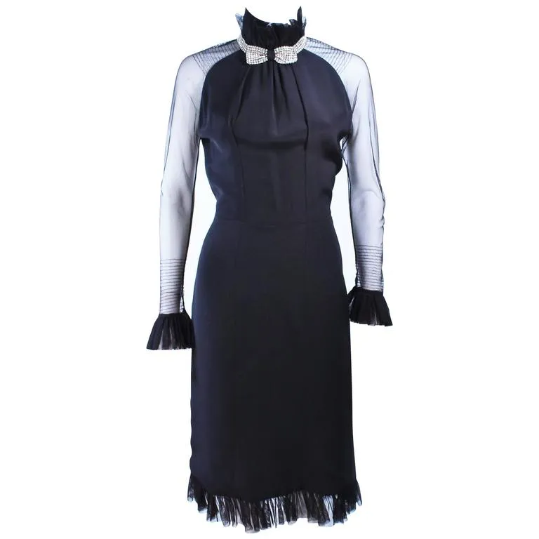LUCY DE CASTENOU Black Silk Dress with Sheer Sleeves Size 8
