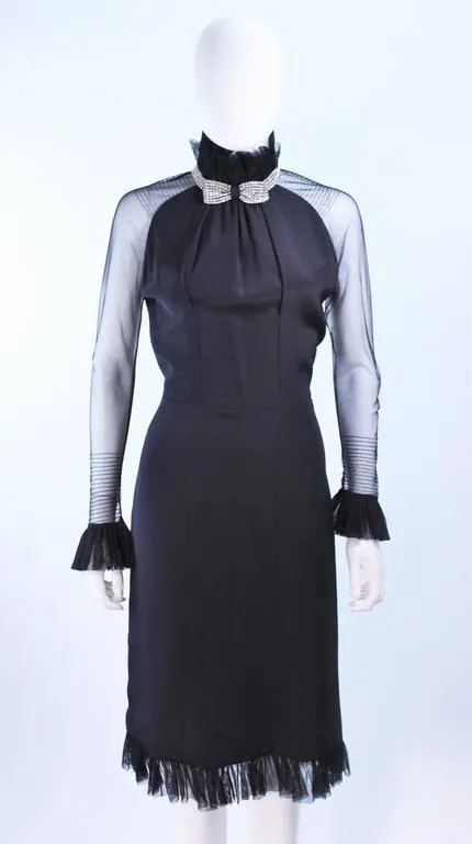 LUCY DE CASTENOU Black Silk Dress with Sheer Sleeves Size 8