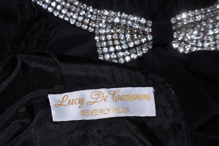 LUCY DE CASTENOU Black Silk Dress with Sheer Sleeves Size 8