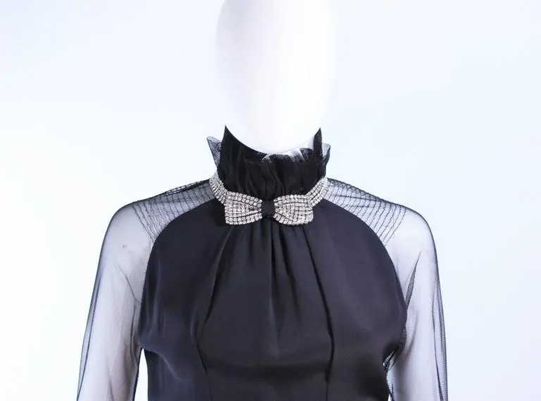 LUCY DE CASTENOU Black Silk Dress with Sheer Sleeves Size 8