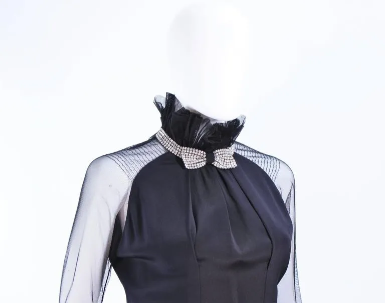 LUCY DE CASTENOU Black Silk Dress with Sheer Sleeves Size 8
