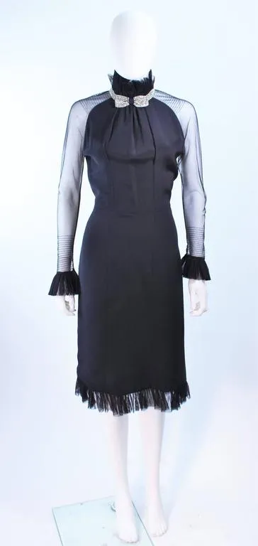 LUCY DE CASTENOU Black Silk Dress with Sheer Sleeves Size 8