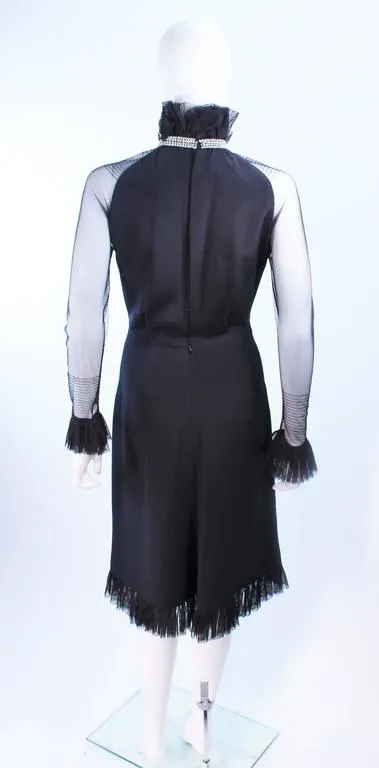 LUCY DE CASTENOU Black Silk Dress with Sheer Sleeves Size 8