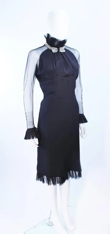 LUCY DE CASTENOU Black Silk Dress with Sheer Sleeves Size 8