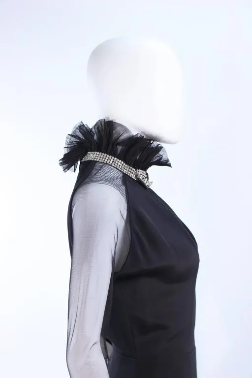LUCY DE CASTENOU Black Silk Dress with Sheer Sleeves Size 8