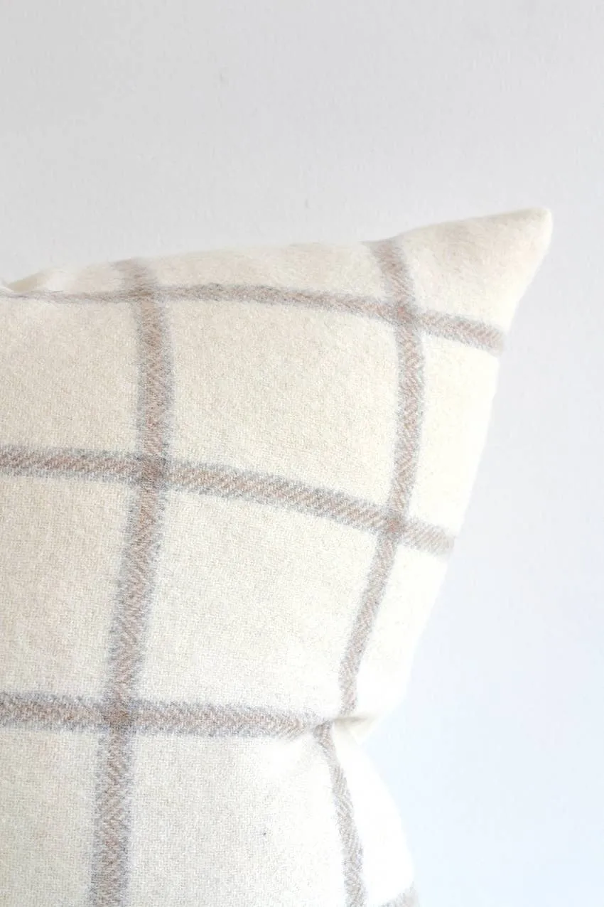 Madison Plaid Pillow |  Off White, Dark Grey & Light Grey | 22” x 22”