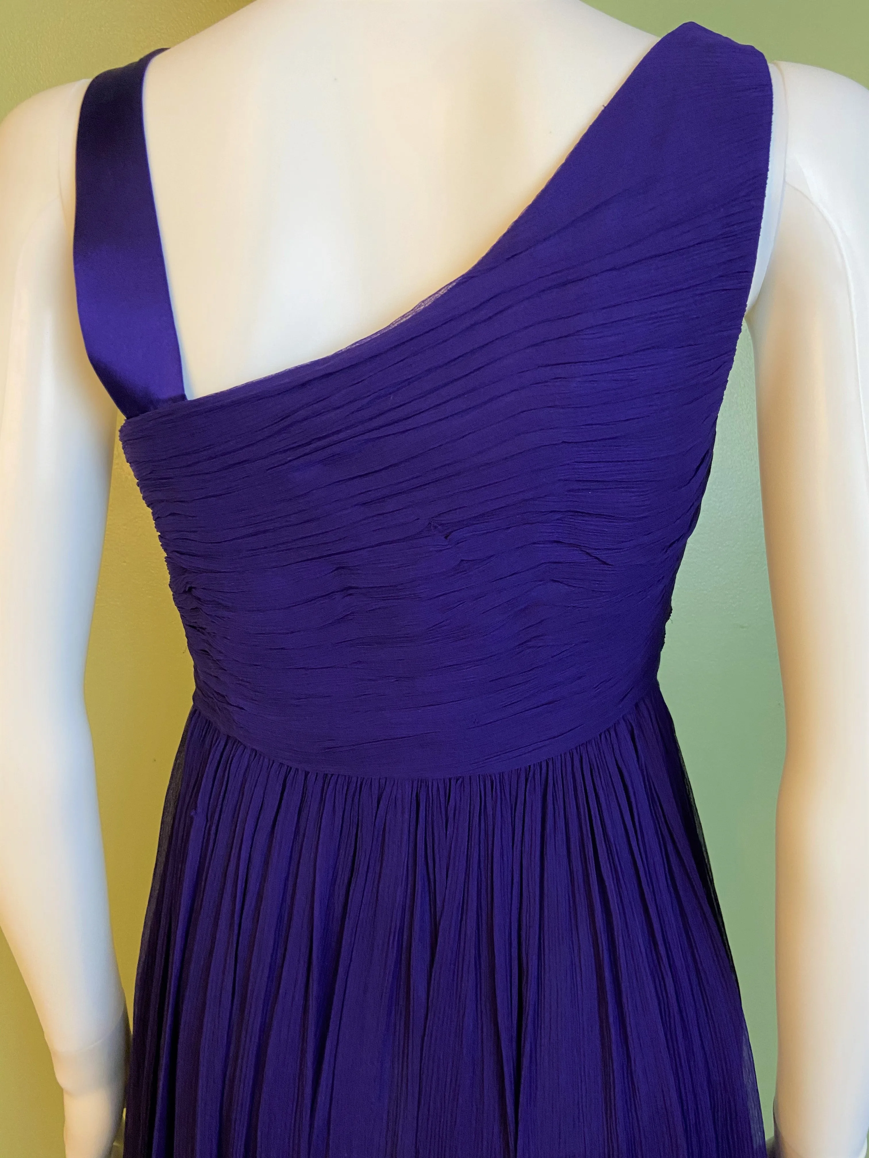 Maggy London Purple Silk Pleated Asymetrical Dress