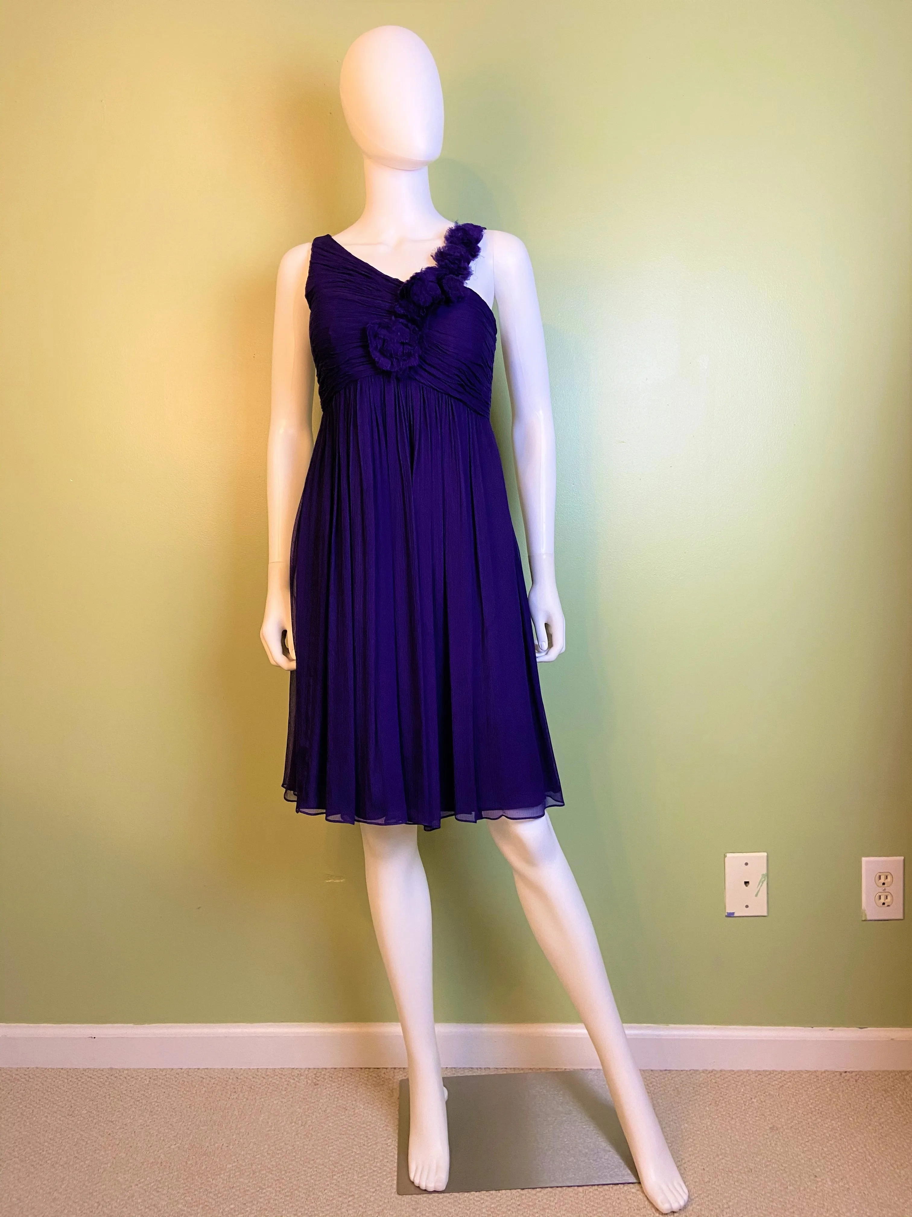 Maggy London Purple Silk Pleated Asymetrical Dress