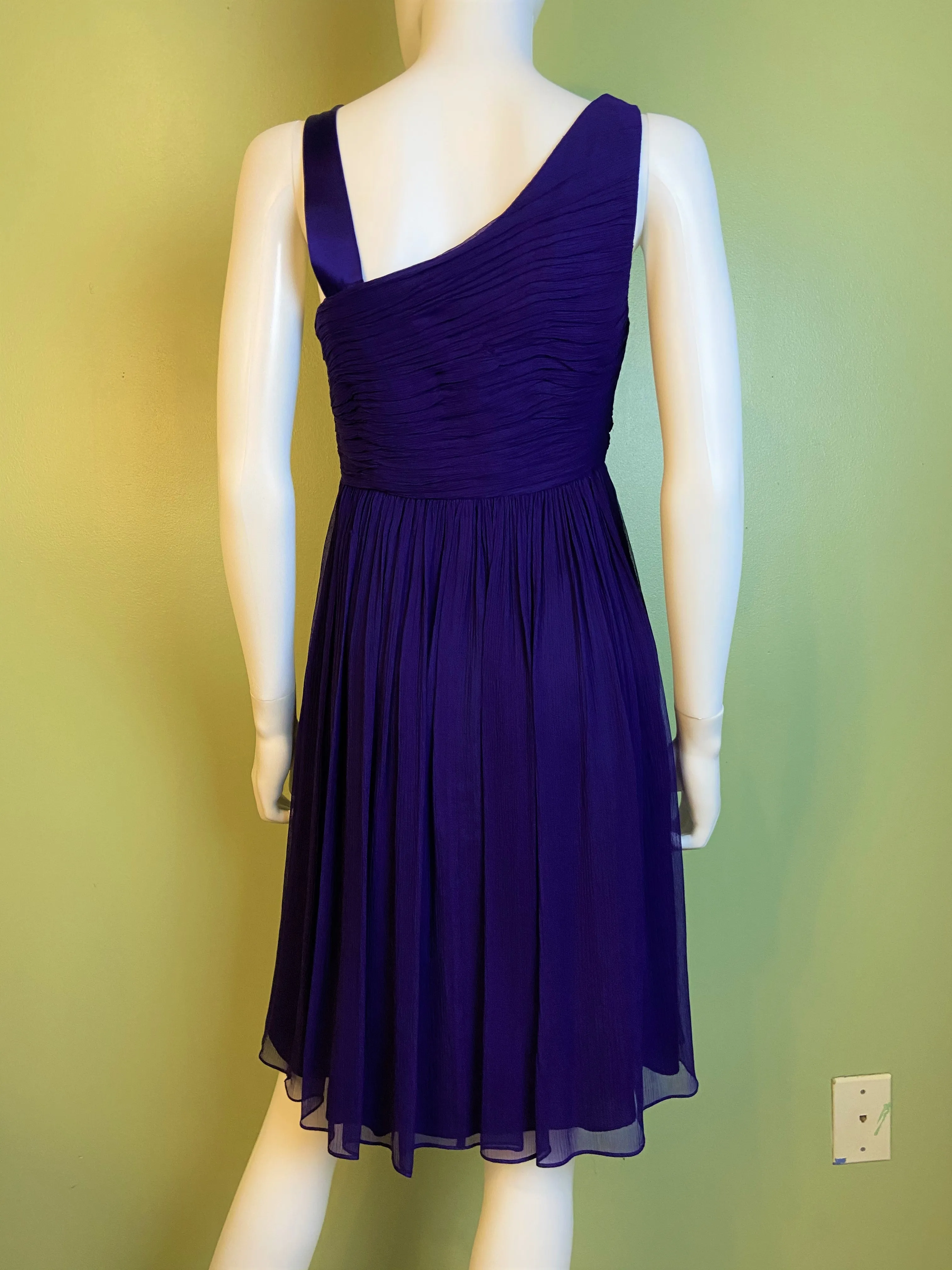 Maggy London Purple Silk Pleated Asymetrical Dress